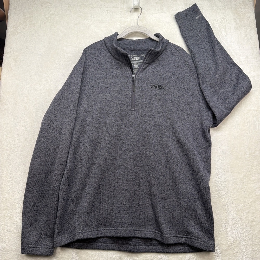 AFTCO AFTTECH Quarter Zip Pullover Mens XL Gray Heather Fishing Long Sleeve - Picture 2 of 8